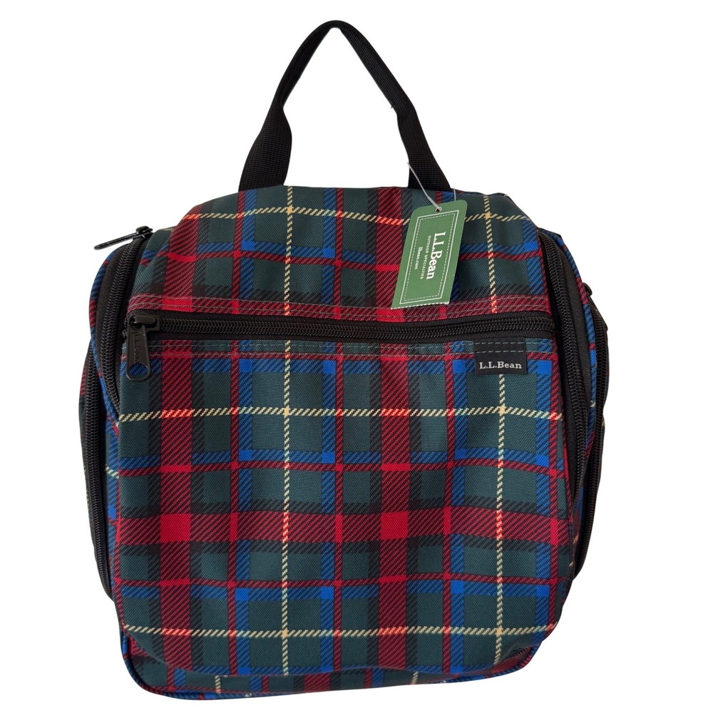 LL Bean Personal Organizer Toiletry Bag Medium Red Blue Green Plaid NWT